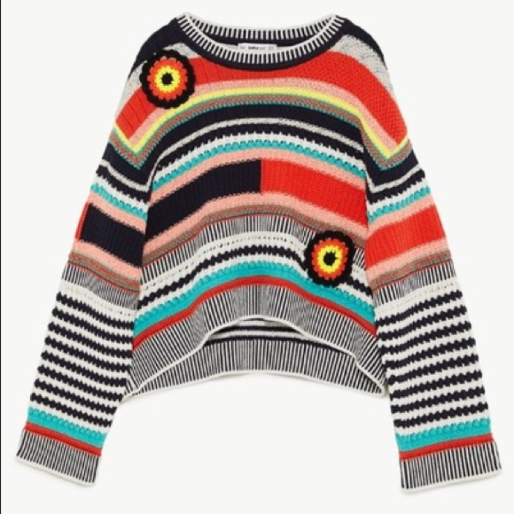 Zara multicolor striped oversized crochet sweater